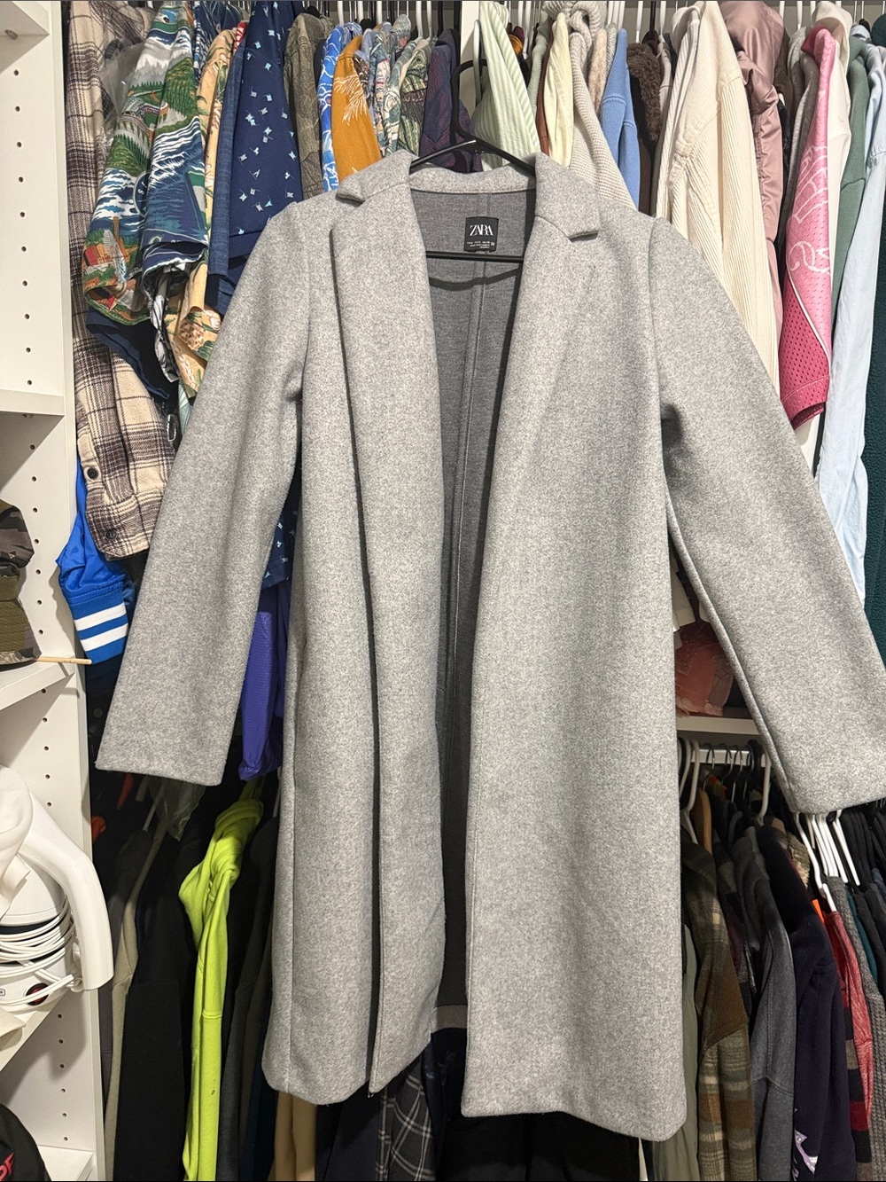 Zara Light Gray Long Open-Front Trench Coat